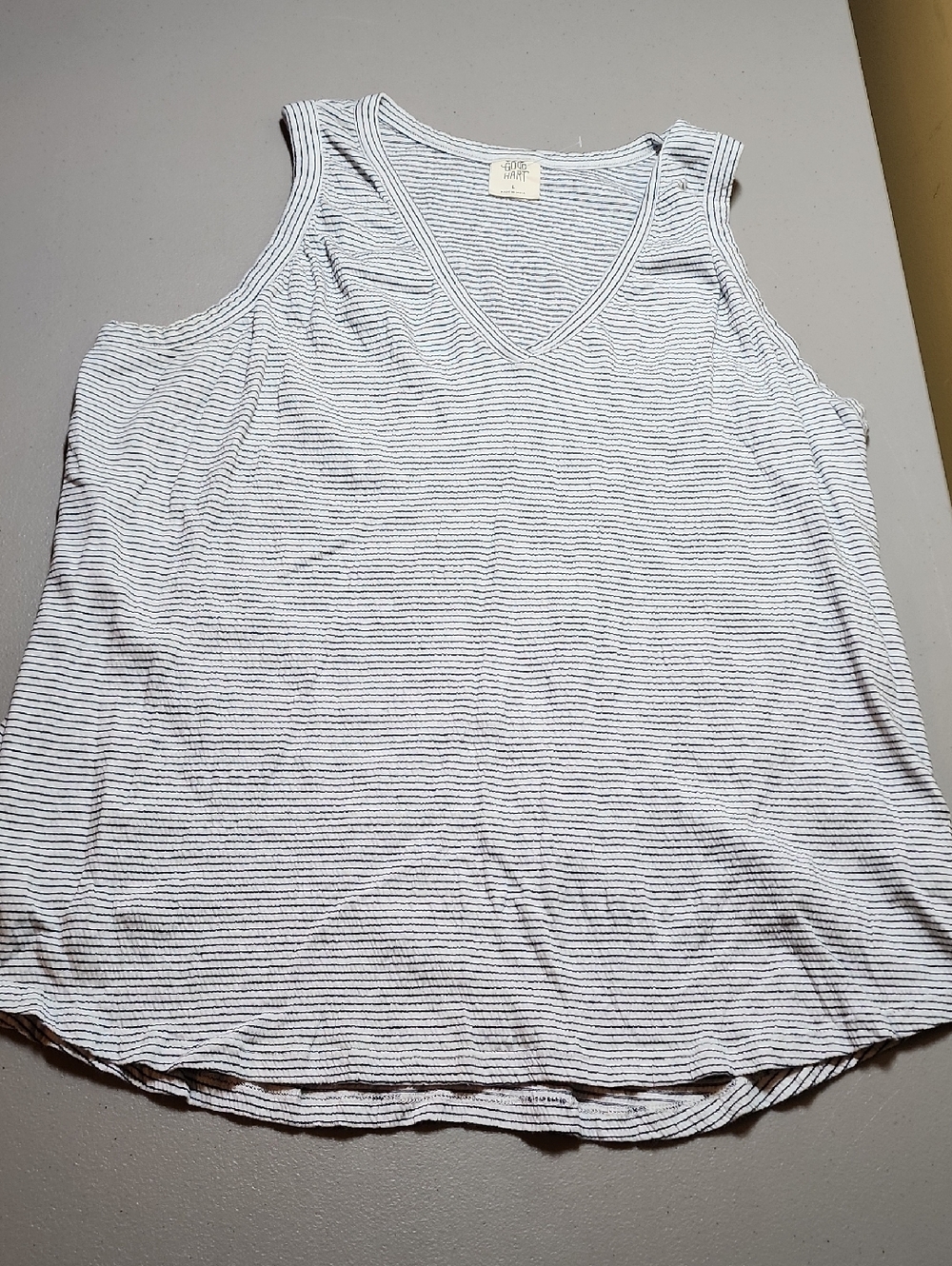 Striped V-Neck Tank Top - White/Black